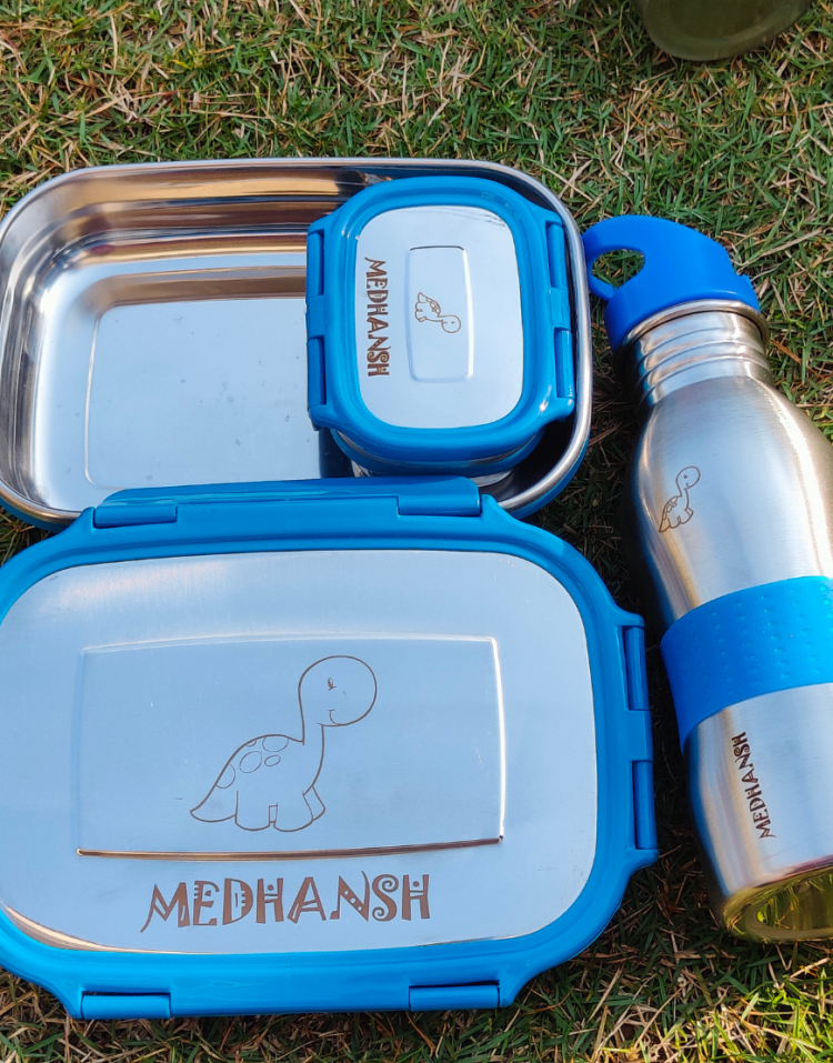 Personalised steel tiffin and bottle set